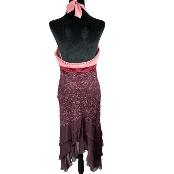 Vtg Sue Wong Silk Cocktail Dress Size 10 Beaded Halter Mermaid Tiered Romantic - Picture 15 of 16